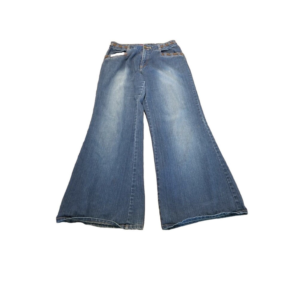 Solo Wide Leg Jeans Women Size 10 Medium Blue Wash Vintage Stretch Denim (32×32)